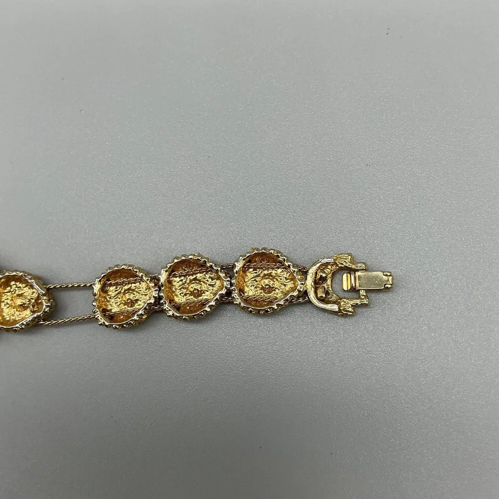 Vintage Lucoral Womens Watch 26mm White Dial Gold Tone Crystals Bracelet 7.75
